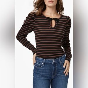 PAIGE Lorna Stripe Keyhole Tie Neck Top
